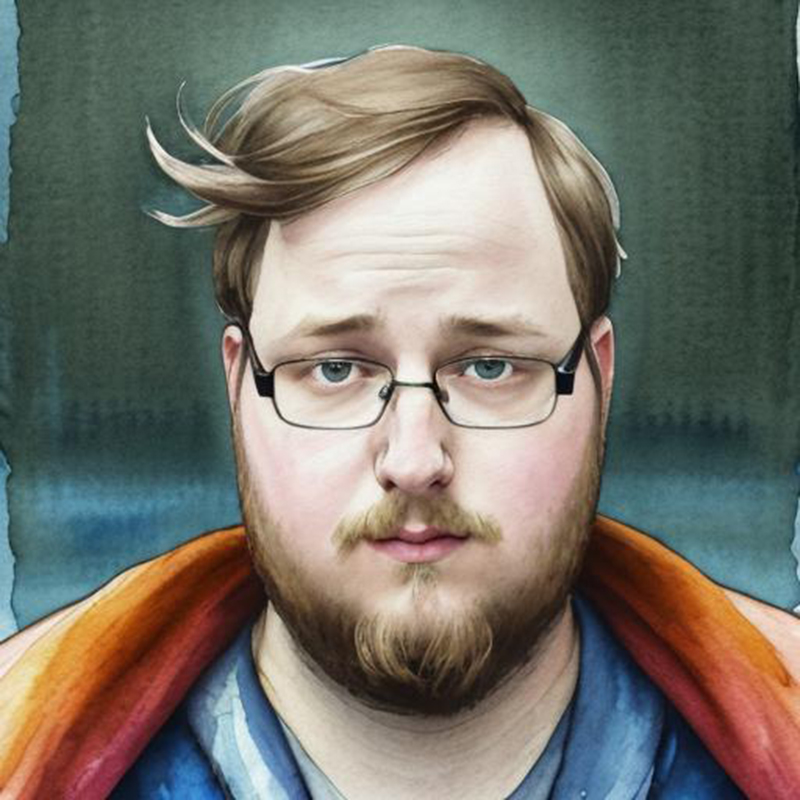 Adam standing with swooping hair and a dark background.